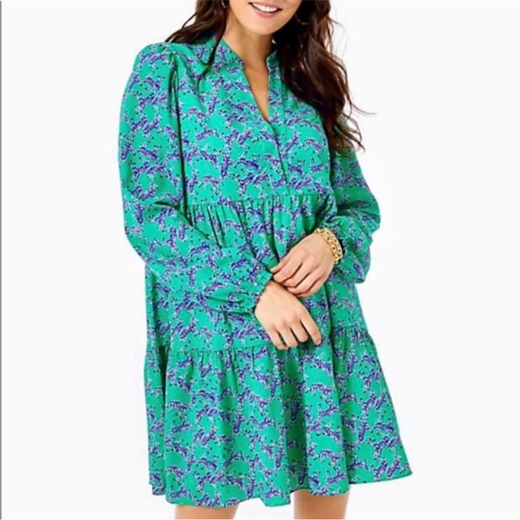 Lilly Pulitzer Winona Dress SZ S Everglades Green Heebee Zeebees - Picture 2 of 15